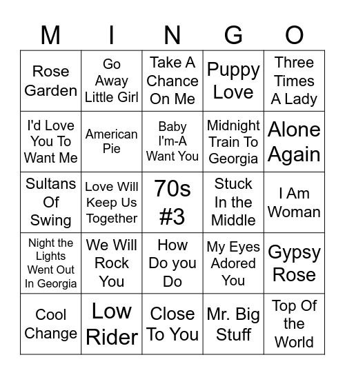 70s  #3 Bingo Card
