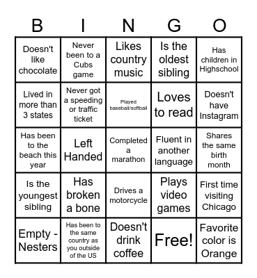 ICEBREAKER BINGO Card