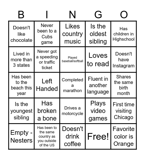 ICEBREAKER BINGO Card