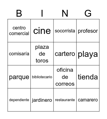 Lugares en la ciudad y las profesiones Bingo Card