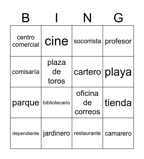 Lugares en la ciudad y las profesiones Bingo Card