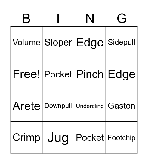 Hold Type Bingo Card