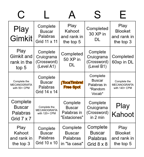 TocaTimbre Bingo Card