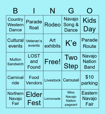 Navajo Nation Fair Season Bingo Card