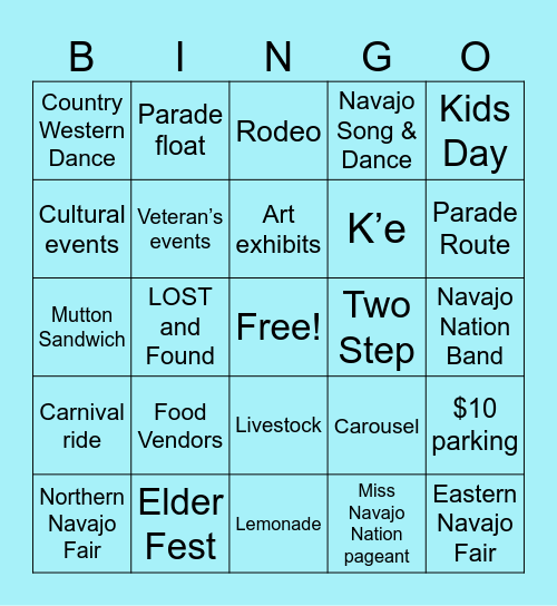 Navajo Nation Fair Season Bingo Card