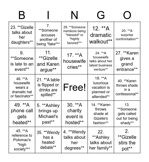 RHO Potomac Bingo Card