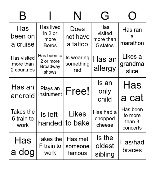 HIPO BINGO Card