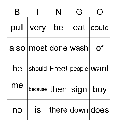 1st Grade Sight Words Sheet #2 Bingo Card