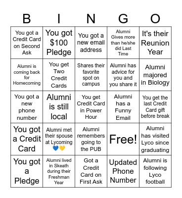 Phonathon Bingo Card