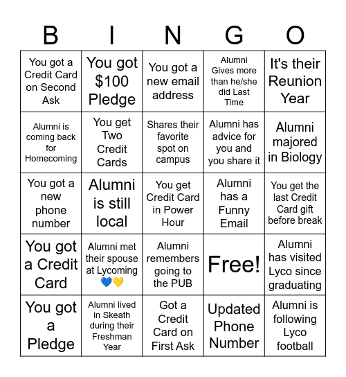 Phonathon Bingo Card