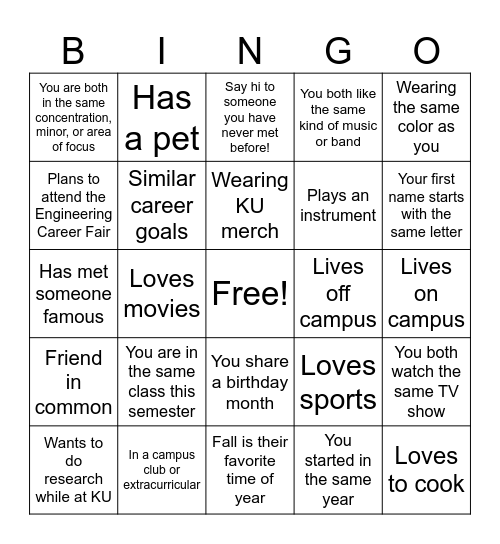 Fall 2024 C&PE Mixer Bingo Card