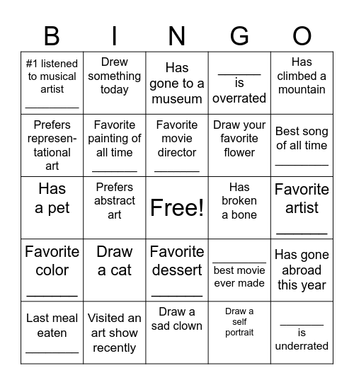 Blackout Bingo Card