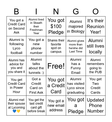 Phonathon Bingo Card