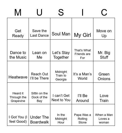 Soul Music Bingo Card