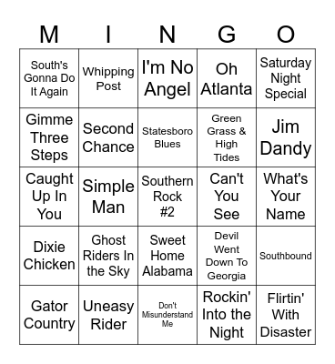 Southern Rock  #2 Bingo Card
