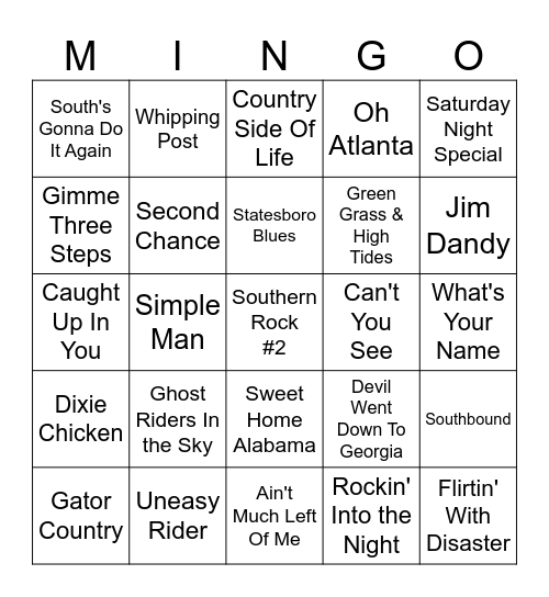 Southern Rock  #2 Bingo Card