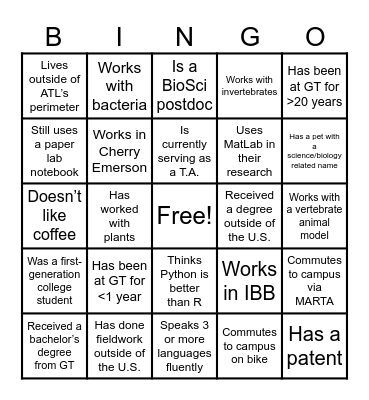 GT BioSci Retreat 2024 Bingo Card