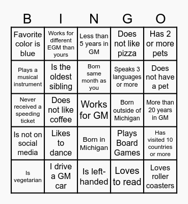 Human Bingo Card