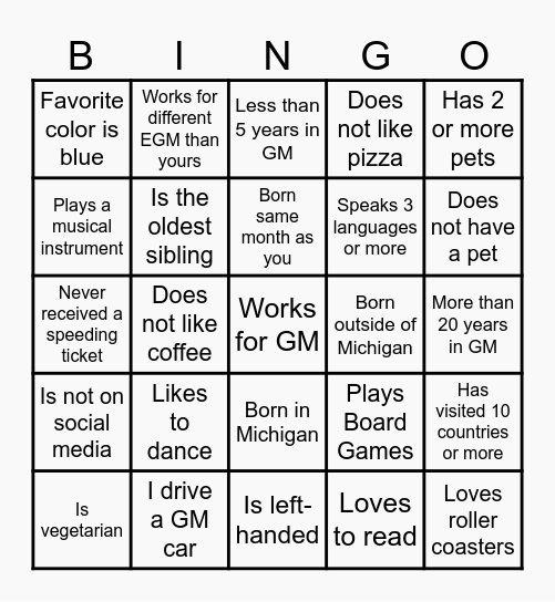 Human Bingo Card