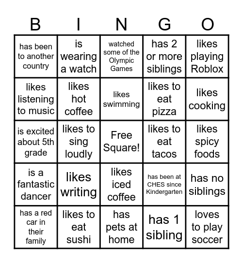 Mr. Spence's class - Find someone who... Bingo Card