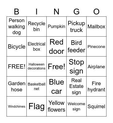 Neighborhood Scavenger Hunt Bingo Card