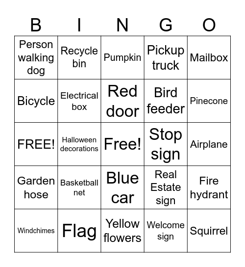 Neighborhood Scavenger Hunt Bingo Card