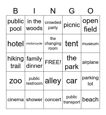 PLACES TO DO IT IN Bingo Card