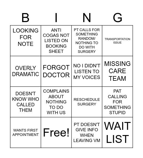 SCHEDULER BINGO Card