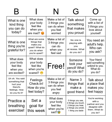 Social Emotional Bingo! Bingo Card