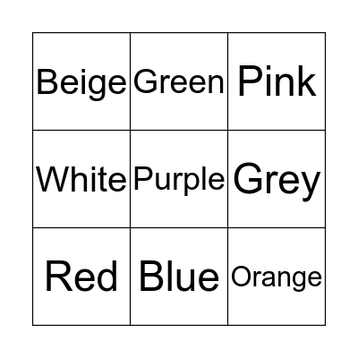 Colors Bingo Card