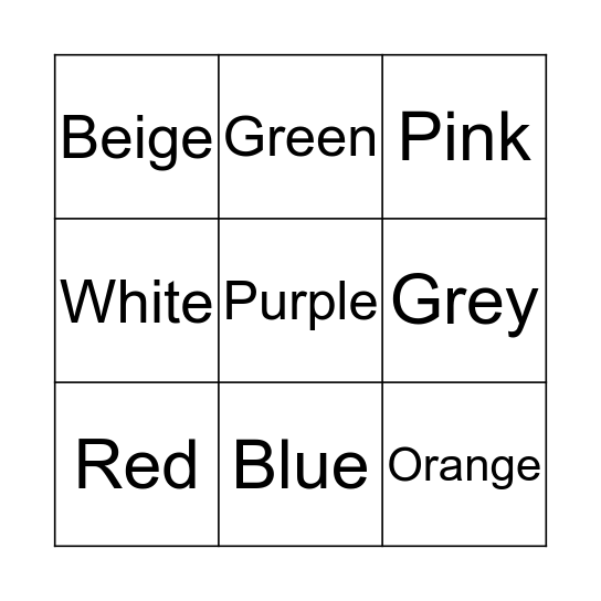 Colors Bingo Card