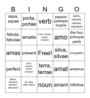 Latin for children lesson 1 Bingo Card
