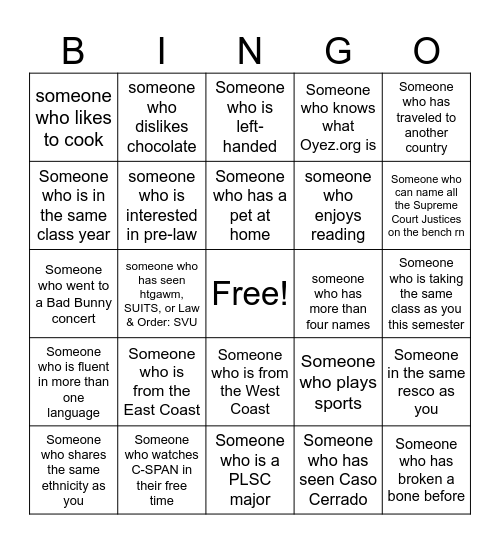 YUHPLA BINGO Card