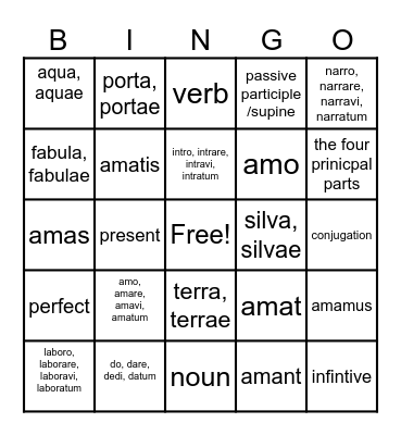 Latin for children lesson 1 Bingo Card