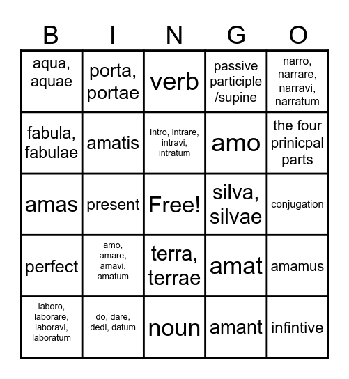 Latin for children lesson 1 Bingo Card