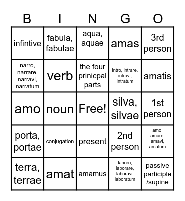 Latin for children lesson 1 Bingo Card