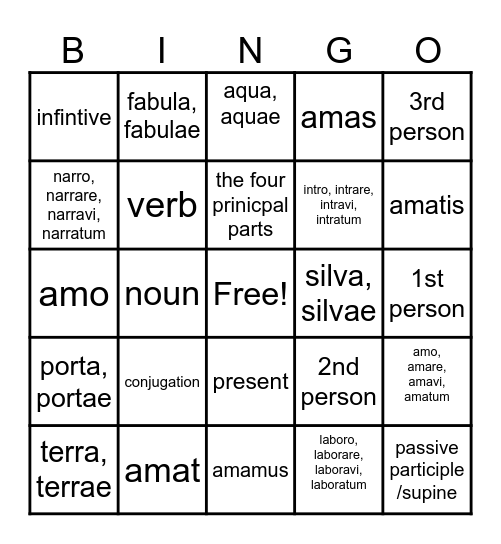 Latin for children lesson 1 Bingo Card