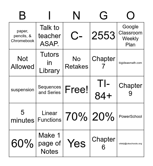 Syllabus Bingo Card