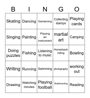 HOBBIES Bingo Card