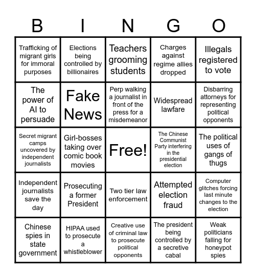 Kingmaker Predictions Bingo Card
