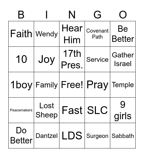 Pres Nelson's 100 birthday Bingo Card