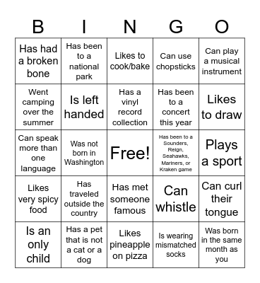 Find someone who Bingo Card