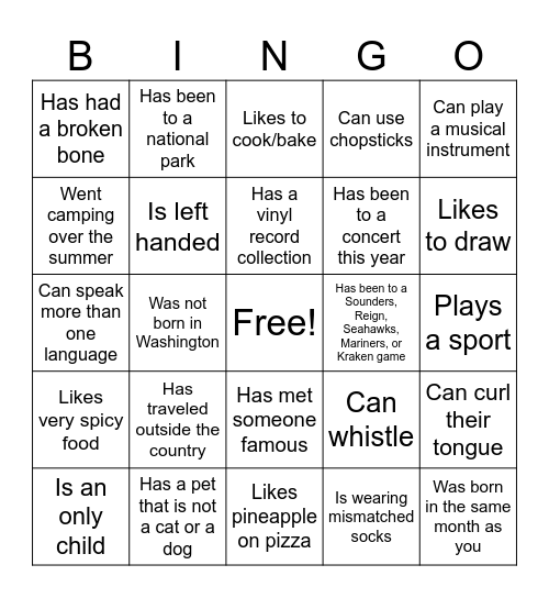 Find someone who Bingo Card