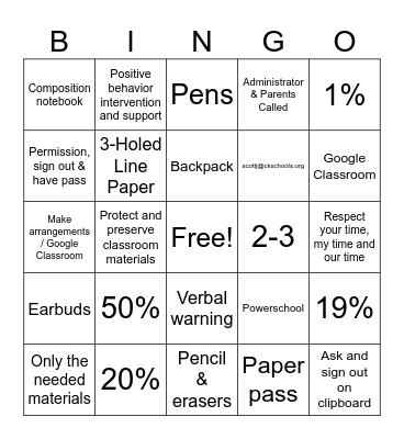 Mr. Johnson's Syllabus Bingo Card