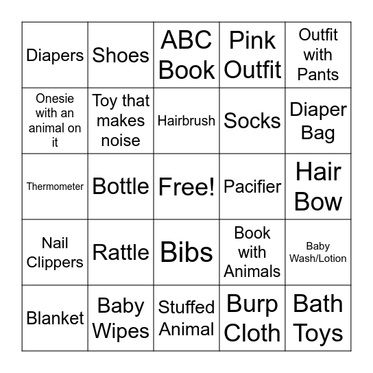 Hannah's Baby Shower Bingo Card