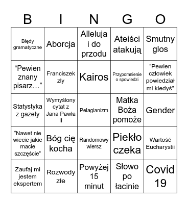 Kazanie Bingo Card