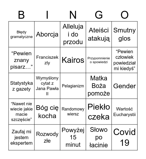 Kazanie Bingo Card