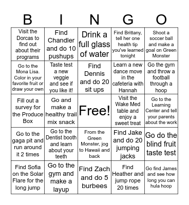 Healthy Family Night  Bingo Card
