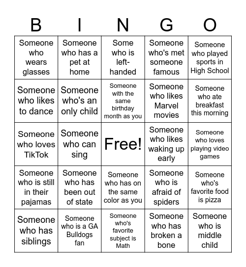 Human Bingo Card