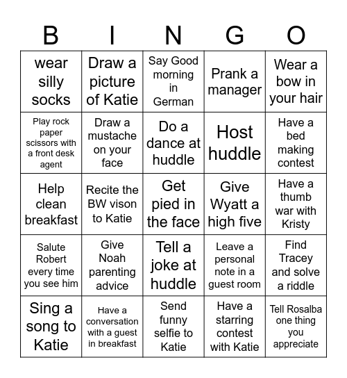 Housekeeping Bingo Card